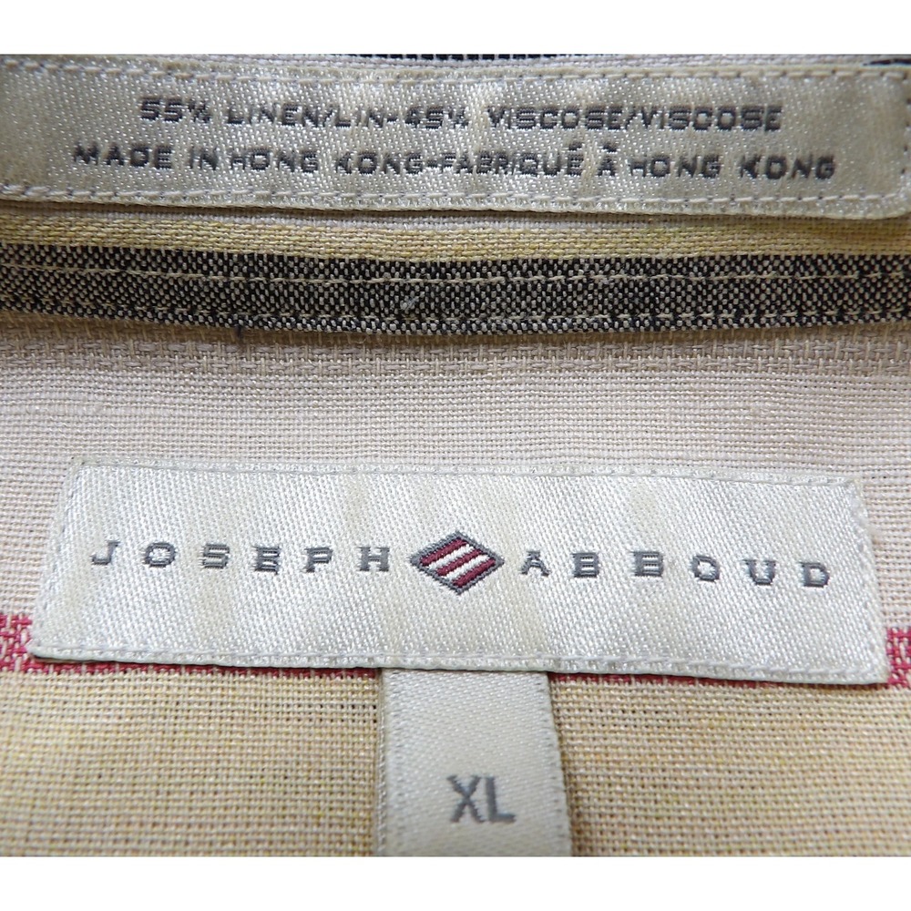 VTG 90s Joseph Abboud Men XL Linen Viscose Striped Short Sleeve Shirt Hong Kong - Picture 4 of 16